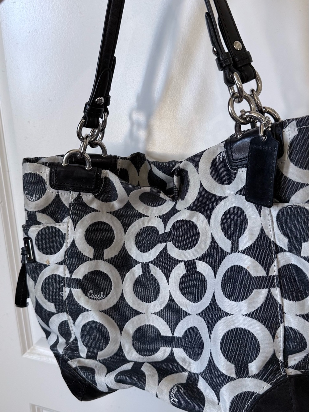 Coach Black & White Signature Shoulder Bag - Picture 6 of 14